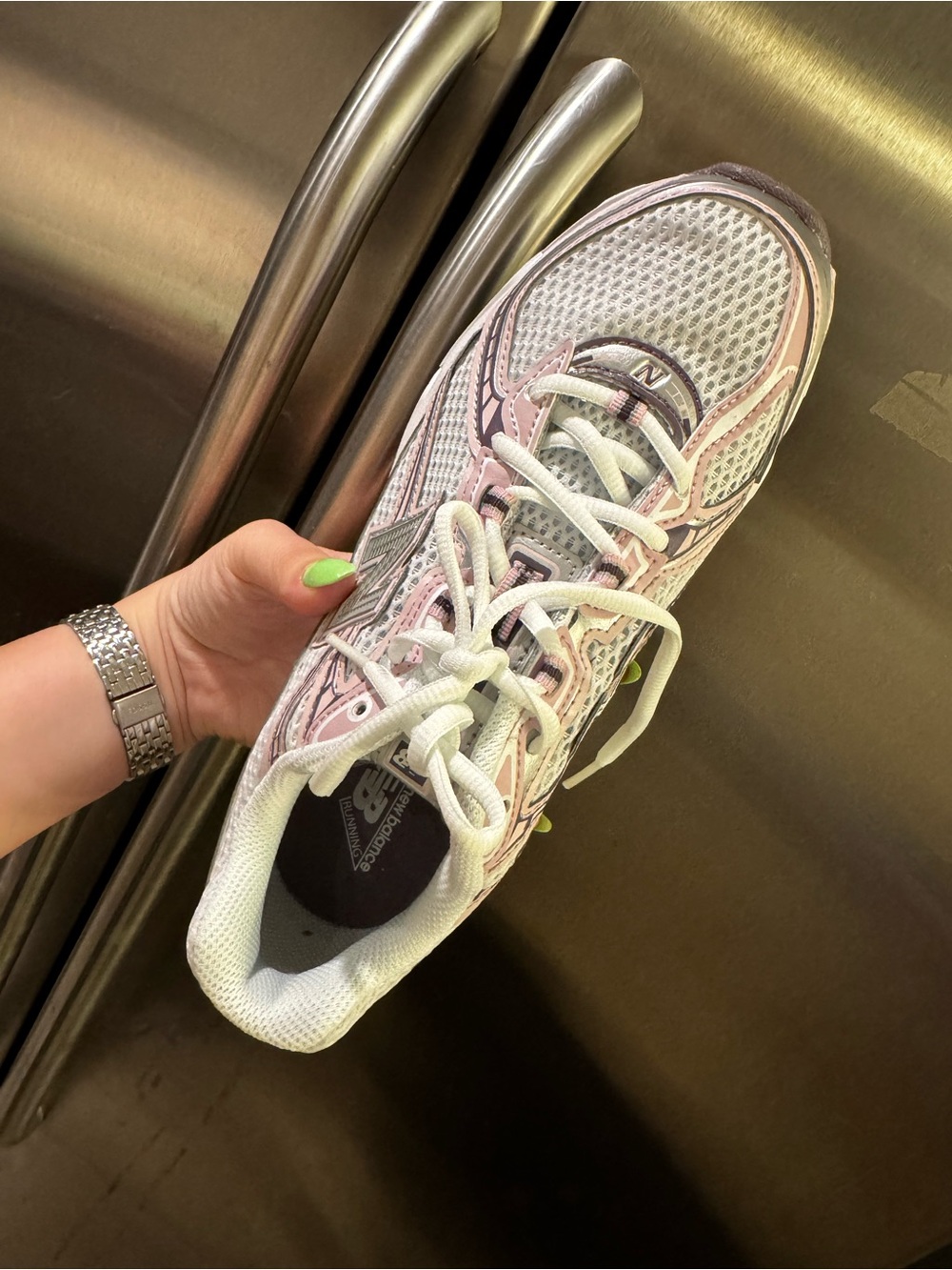 New Balance White and Light Pink Women's Athletic Sneakers - Picture 3 of 3